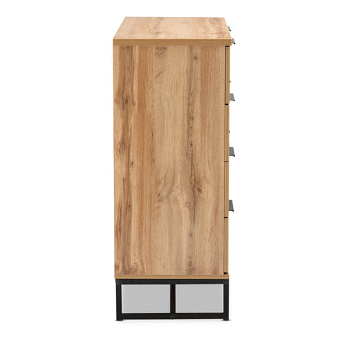 Urban Designs Riley Industrial 4-Drawer Wooden Dresser - Oak Finish