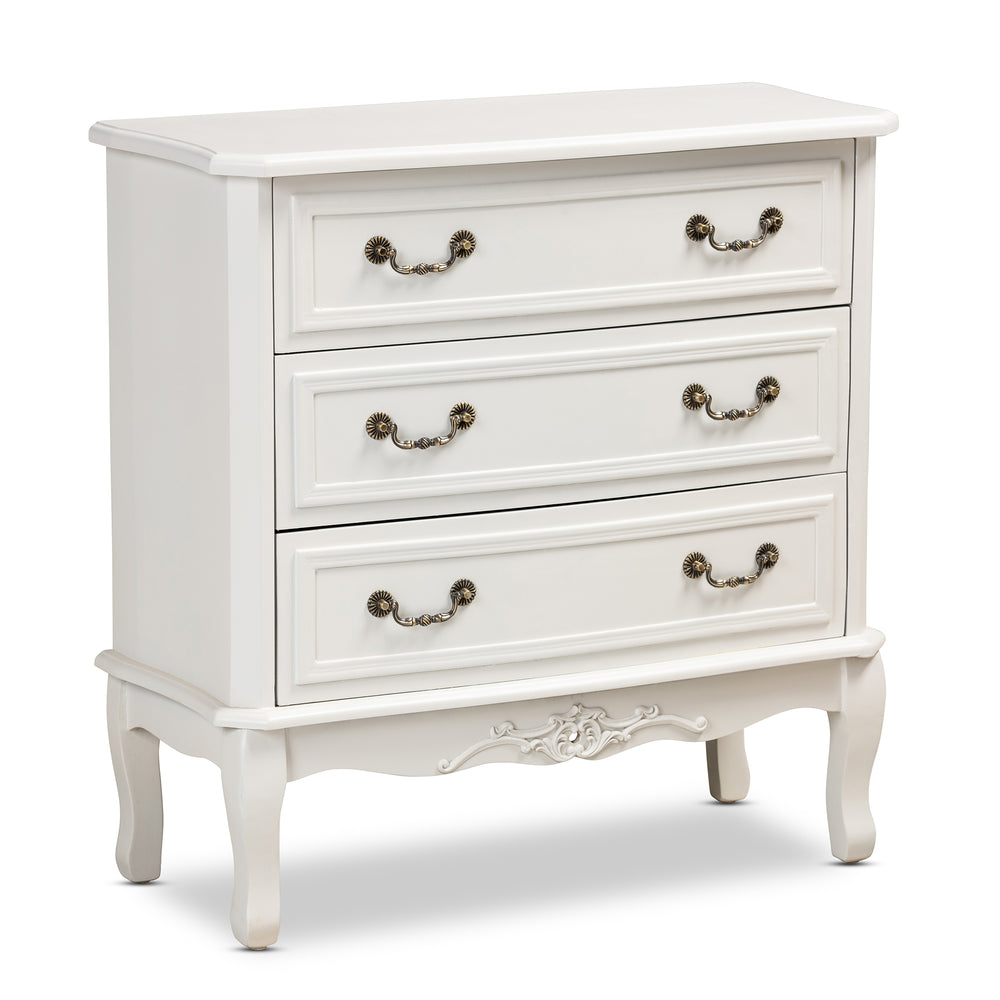 Urban Designs Giselle French Inspired 3-Drawer Wooden Dresser - White