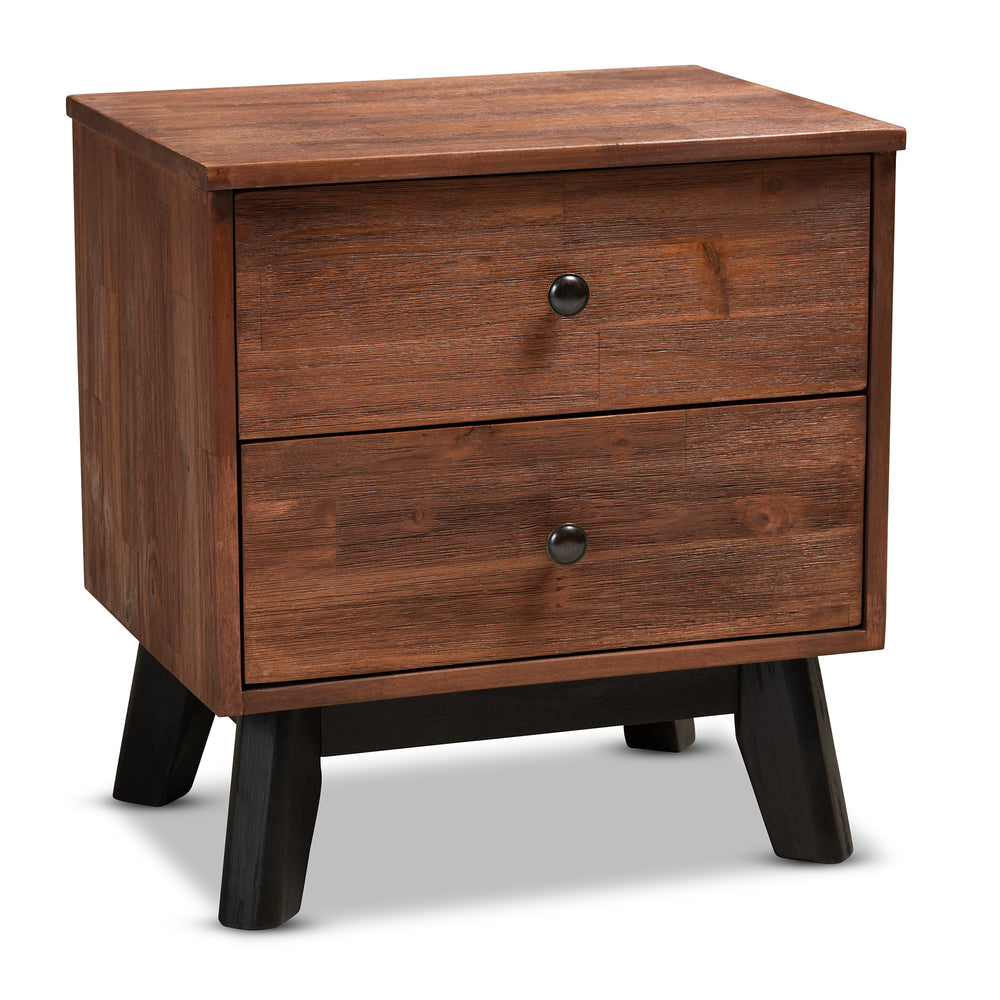 Urban Designs Calle 2-Drawer Acacia Wood Nightstand - Oak Brown