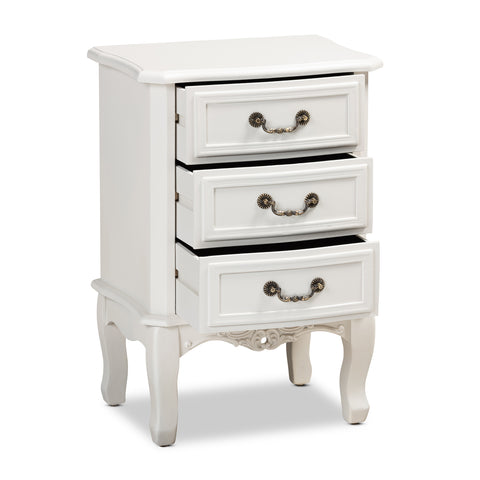 Urban Designs Giselle French Inspired 3-Drawer Wooden Nightstand - White