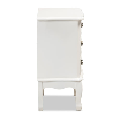 Urban Designs Giselle French Inspired 3-Drawer Wooden Nightstand - White
