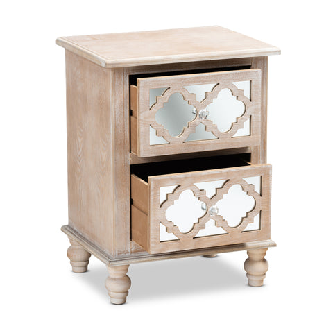 Urban Designs Celine 2-Drawer Mirror and Wood Quatrefoil Nightstand - White Wash