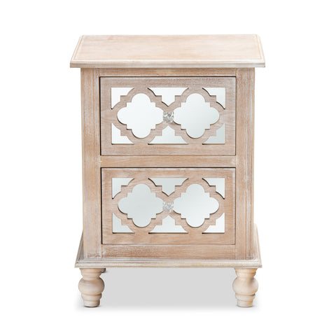 Urban Designs Celine 2-Drawer Mirror and Wood Quatrefoil Nightstand - White Wash