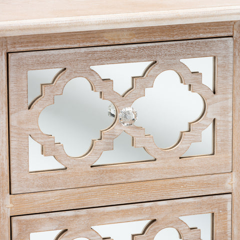 Urban Designs Celine 2-Drawer Mirror and Wood Quatrefoil Nightstand - White Wash