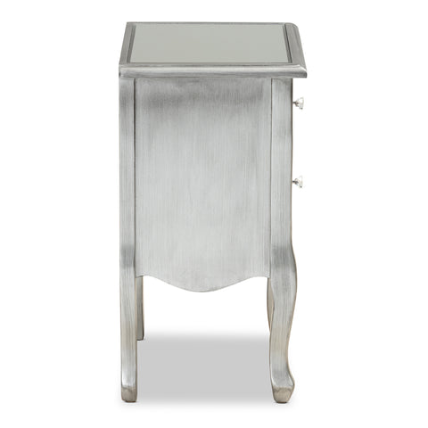 Urban Designs Lillie French Inspired 2-Drawer Mirror and Wood Nightstand - Silver