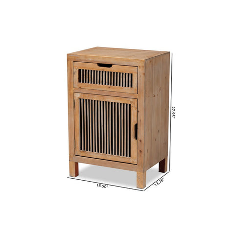 Urban Designs Claret Slatted 1-Drawer and 1-Door Wooden Nightstand - Oak Brown