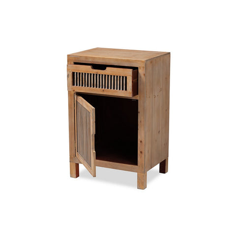 Urban Designs Claret Slatted 1-Drawer and 1-Door Wooden Nightstand - Oak Brown
