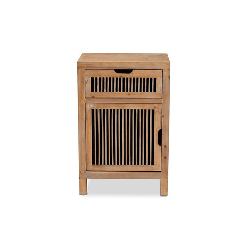 Urban Designs Claret Slatted 1-Drawer and 1-Door Wooden Nightstand - Oak Brown