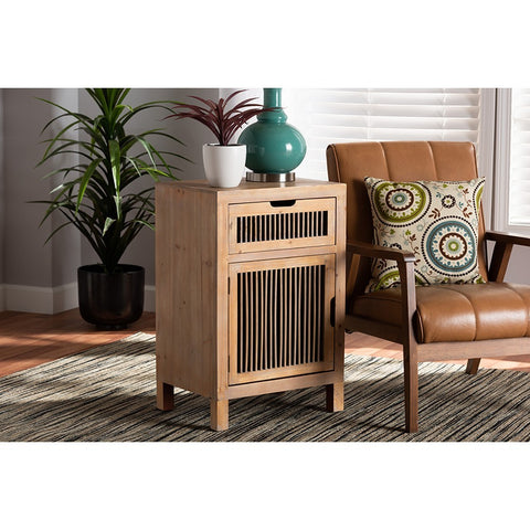 Urban Designs Claret Slatted 1-Drawer and 1-Door Wooden Nightstand - Oak Brown