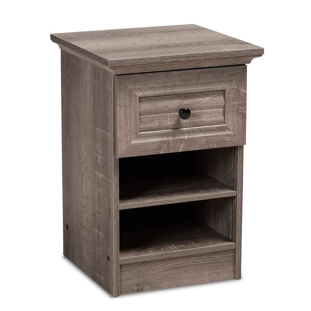 Urban Designs Darla 1-Drawer Distressed Wood Nightstand - Grey