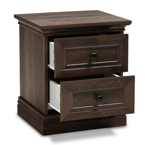 Urban Designs Nigel Traditional 2-Drawer Wooden Nightstand - Walnut Brown