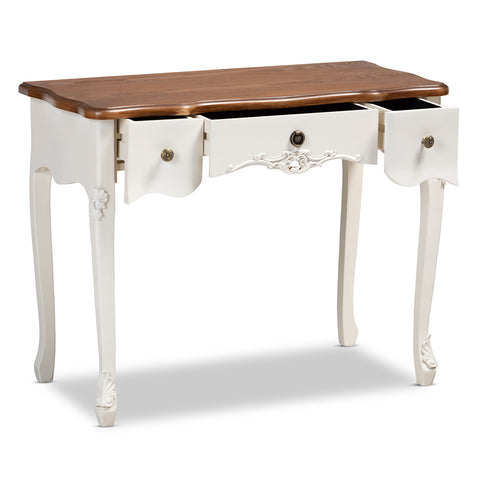 Urban Designs Sybil French Inspired 3-Drawer Cabriole Leg Wooden Console Table