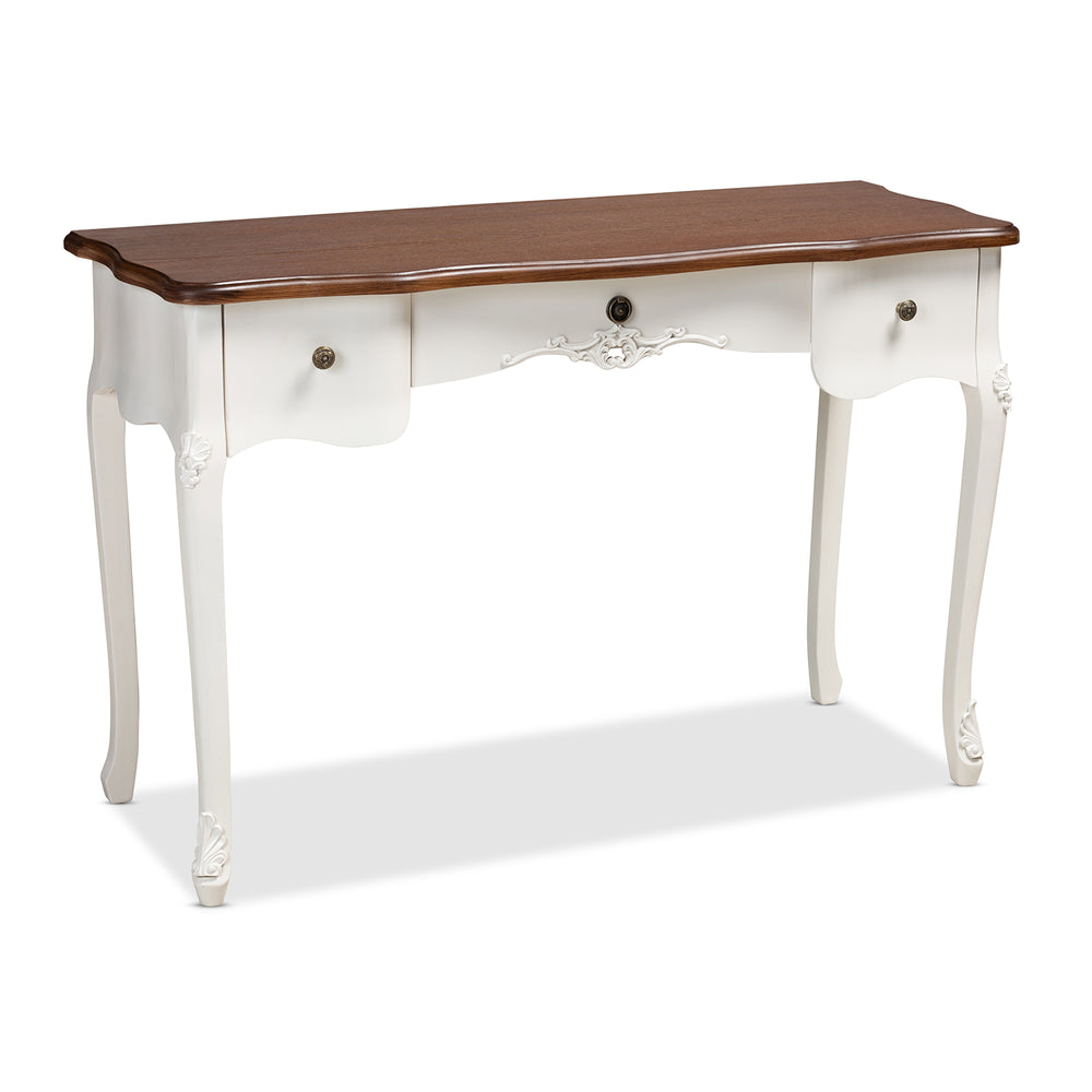 Urban Designs Sienna French Inspired 3-Drawer Cabriole Leg Wooden Console Table