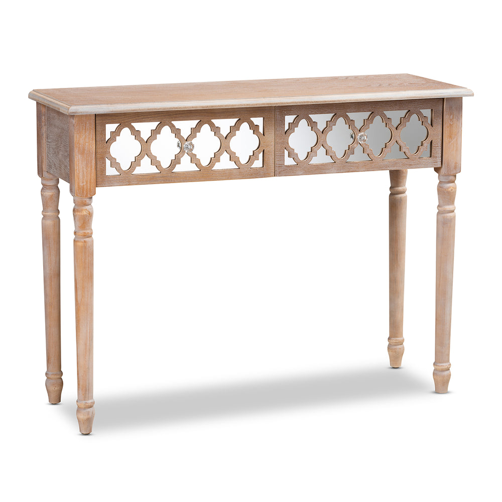 Urban Designs Celine 2-Drawer Mirror and Wood Quatrefoil Console Table - White Wash