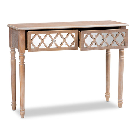 Urban Designs Celine 2-Drawer Mirror and Wood Quatrefoil Console Table - White Wash