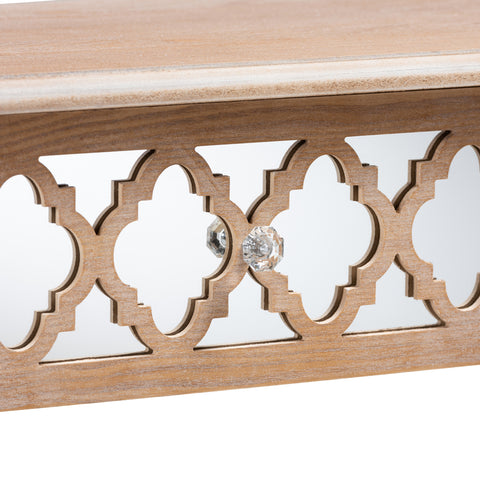 Urban Designs Celine 2-Drawer Mirror and Wood Quatrefoil Console Table - White Wash