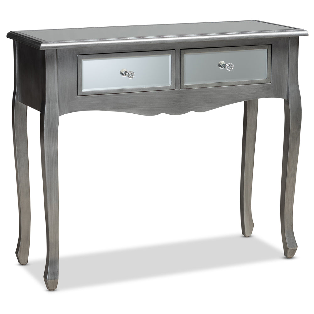 Urban Designs Lillie French Inspired 2-Drawer Mirror and Wood Console Table - Silver