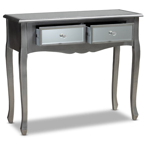 Urban Designs Lillie French Inspired 2-Drawer Mirror and Wood Console Table - Silver