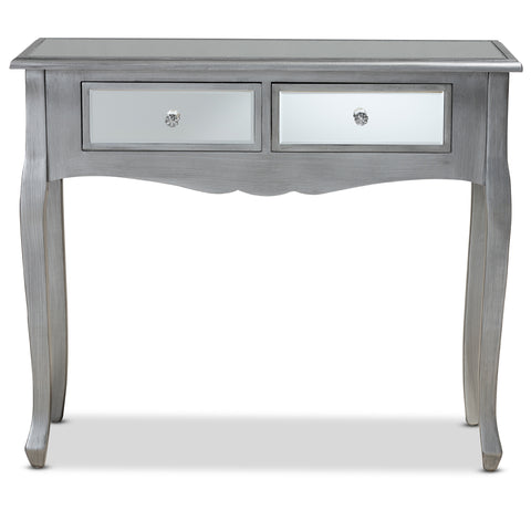 Urban Designs Lillie French Inspired 2-Drawer Mirror and Wood Console Table - Silver