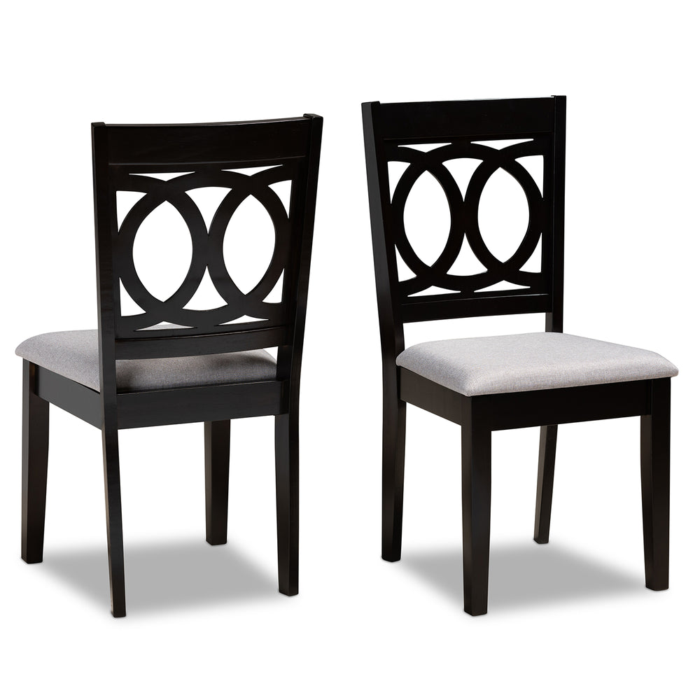 Urban Designs Leia 2-Piece Upholstered Espresso Wood Dining Chair Set - Grey Fabric