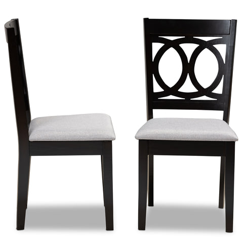 Urban Designs Leia 2-Piece Upholstered Espresso Wood Dining Chair Set - Grey Fabric
