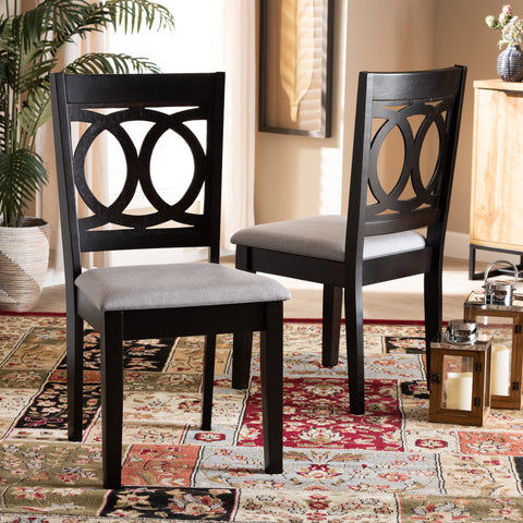 Urban Designs Leia 2-Piece Upholstered Espresso Wood Dining Chair Set - Grey Fabric
