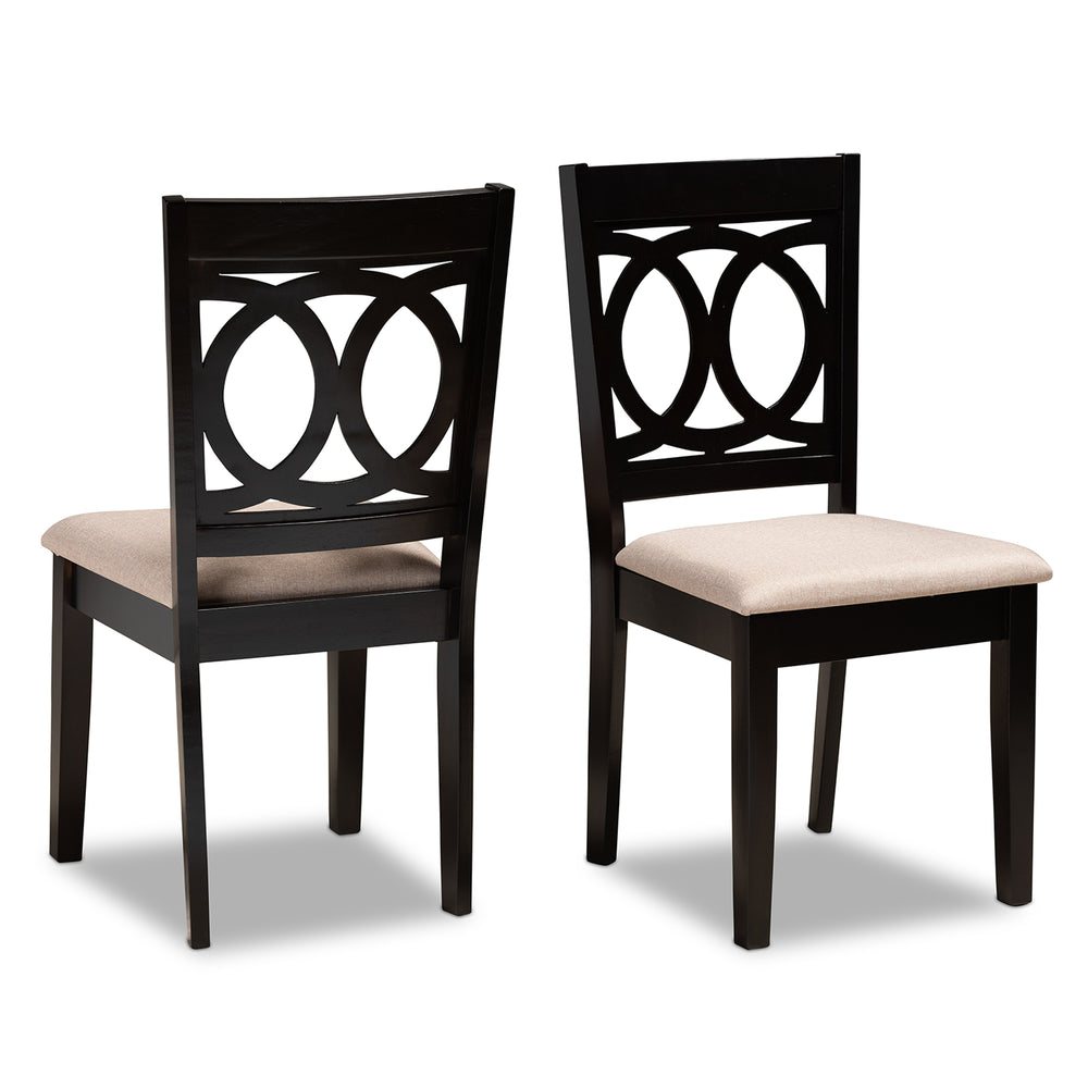 Urban Designs Leia 2-Piece Upholstered Espresso Wood Dining Chair Set - Sand Fabric