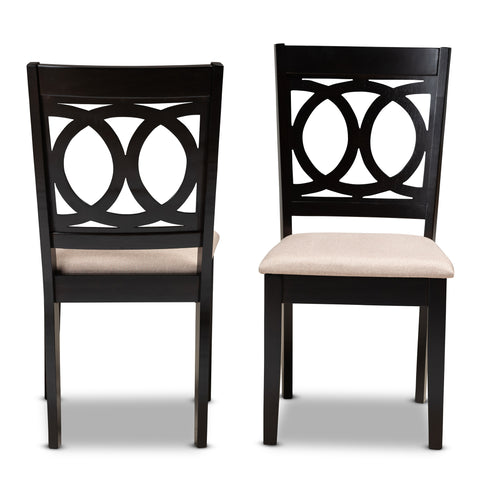 Urban Designs Leia 2-Piece Upholstered Espresso Wood Dining Chair Set - Sand Fabric
