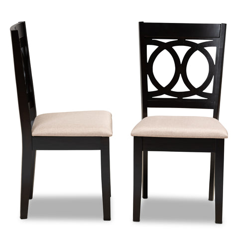 Urban Designs Leia 2-Piece Upholstered Espresso Wood Dining Chair Set - Sand Fabric