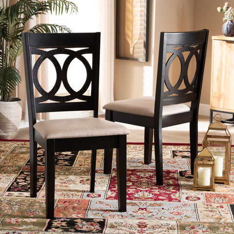 Urban Designs Leia 2-Piece Upholstered Espresso Wood Dining Chair Set - Sand Fabric