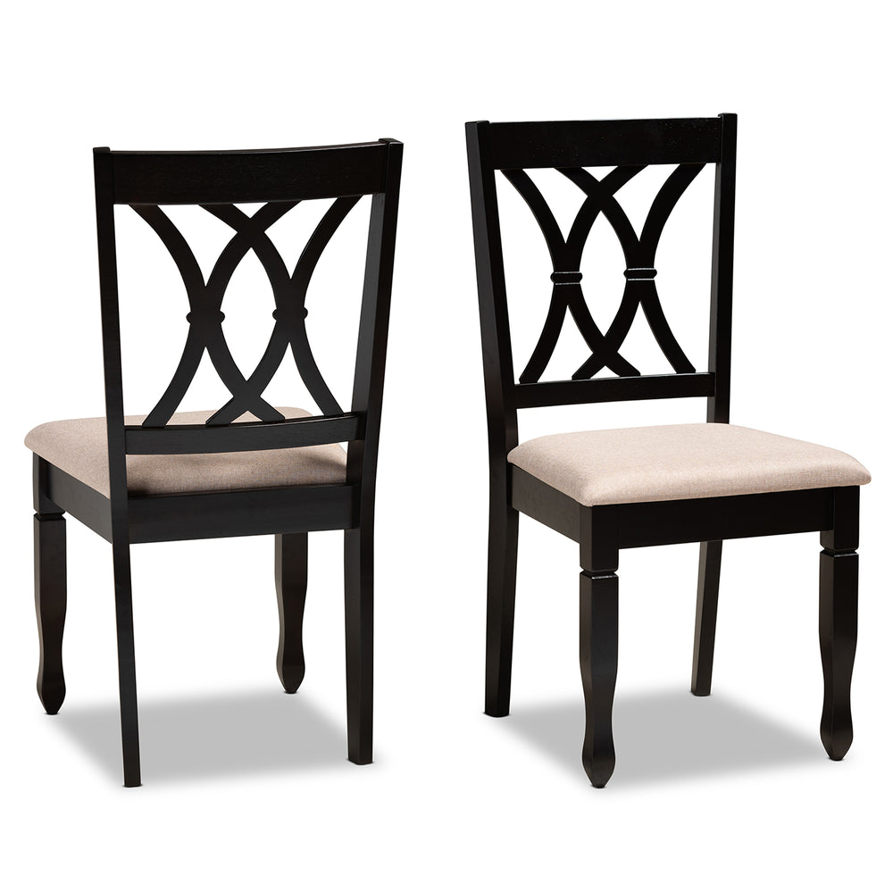 Urban Designs Renard 2-Piece Upholstered Espresso Wood Dining Chair Set - Sand Fabric
