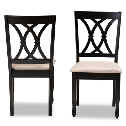 Urban Designs Renard 2-Piece Upholstered Espresso Wood Dining Chair Set - Sand Fabric