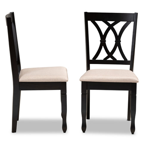 Urban Designs Renard 2-Piece Upholstered Espresso Wood Dining Chair Set - Sand Fabric