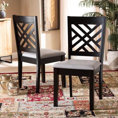 Urban Designs Carson 2-Piece Upholstered Espresso Wood Dining Chair Set - Grey Fabric