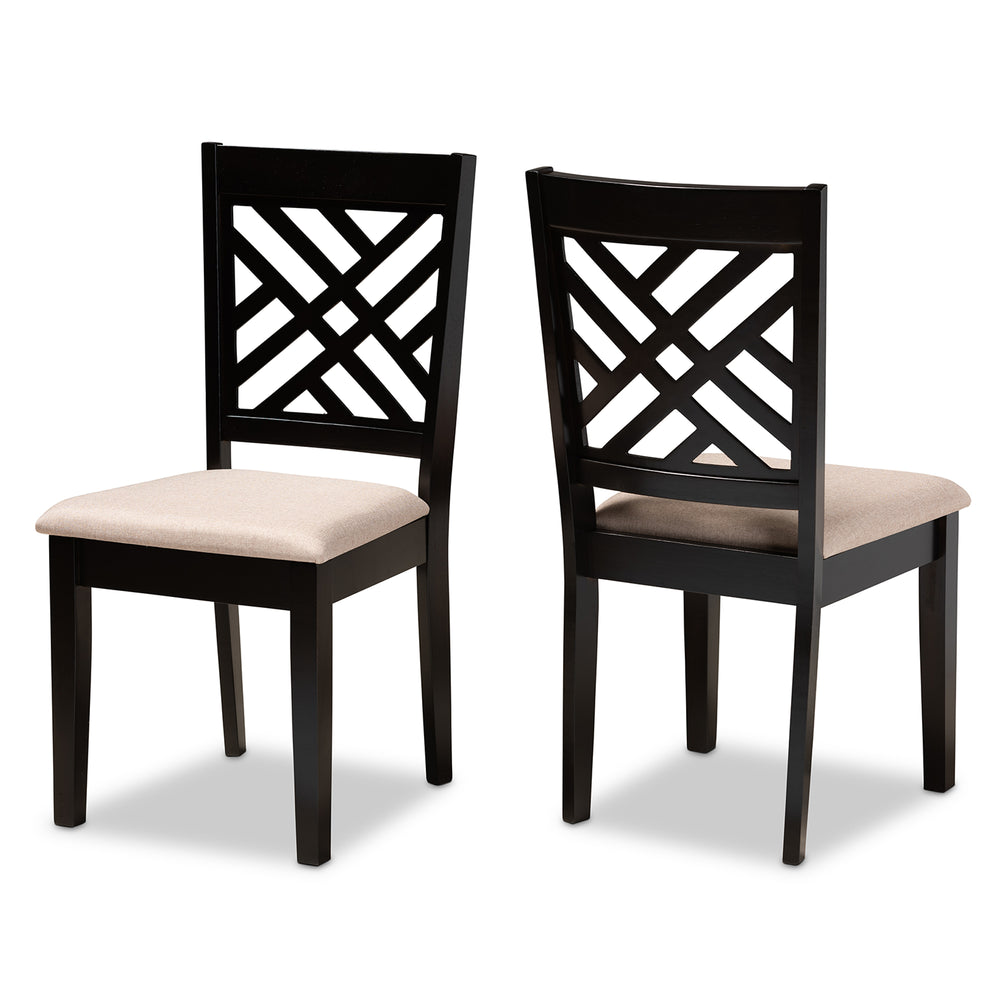 Urban Designs Carson 2-Piece Upholstered Espresso Wood Dining Chair Set - Sand Fabric
