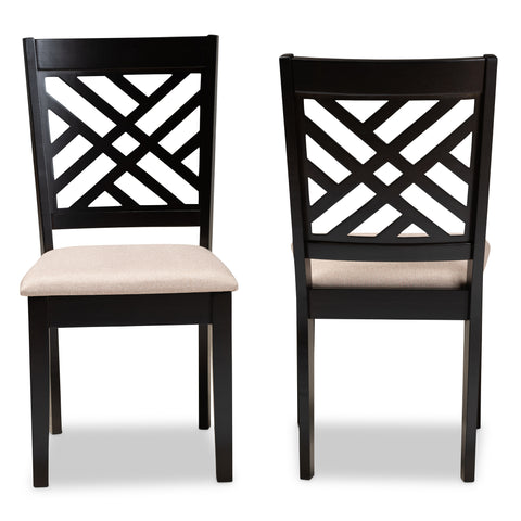 Urban Designs Carson 2-Piece Upholstered Espresso Wood Dining Chair Set - Sand Fabric