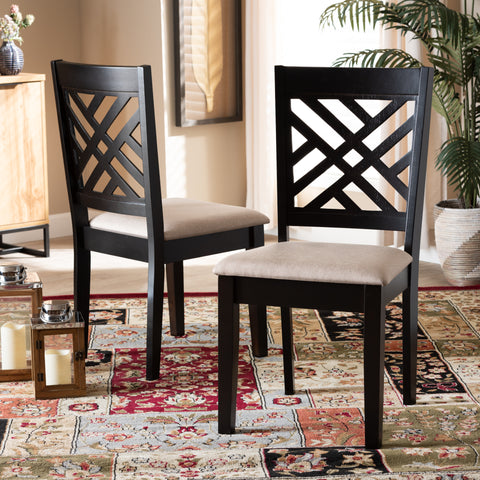 Urban Designs Carson 2-Piece Upholstered Espresso Wood Dining Chair Set - Sand Fabric