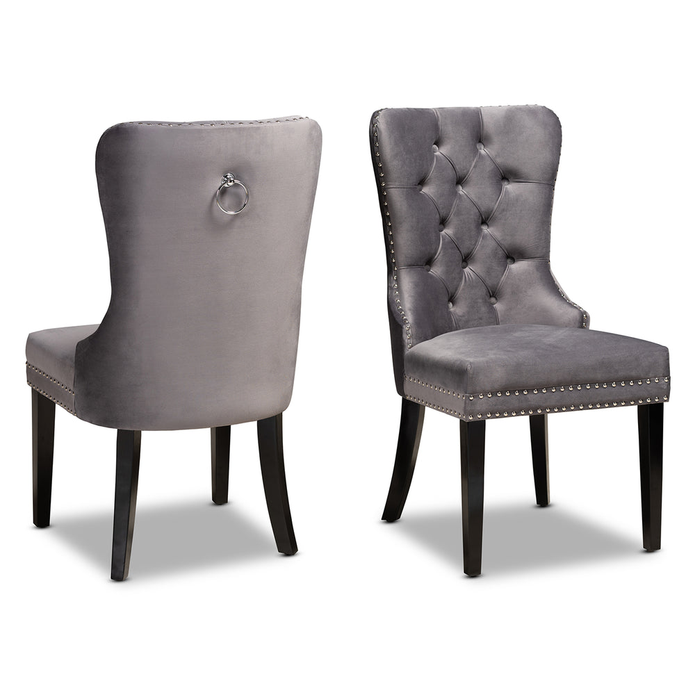 Urban Designs Renn 2-Piece Upholstered Espresso Wood Dining Chair Set - Grey Velvet