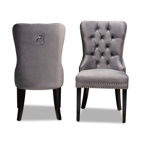 Urban Designs Renn 2-Piece Upholstered Espresso Wood Dining Chair Set - Grey Velvet
