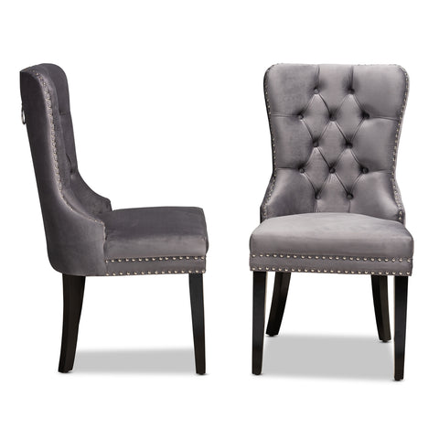 Urban Designs Renn 2-Piece Upholstered Espresso Wood Dining Chair Set - Grey Velvet