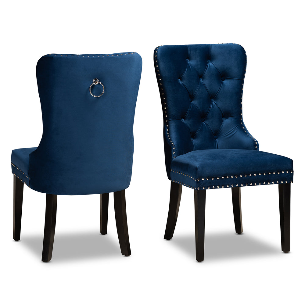 Urban Designs Renn 2-Piece Upholstered Espresso Wood Dining Chair Set - Blue Velvet