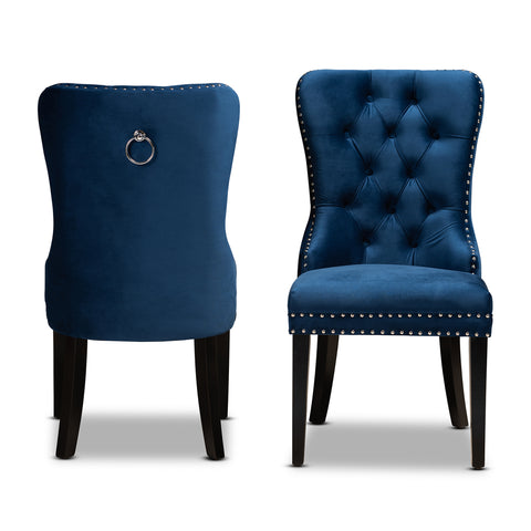 Urban Designs Renn 2-Piece Upholstered Espresso Wood Dining Chair Set - Blue Velvet