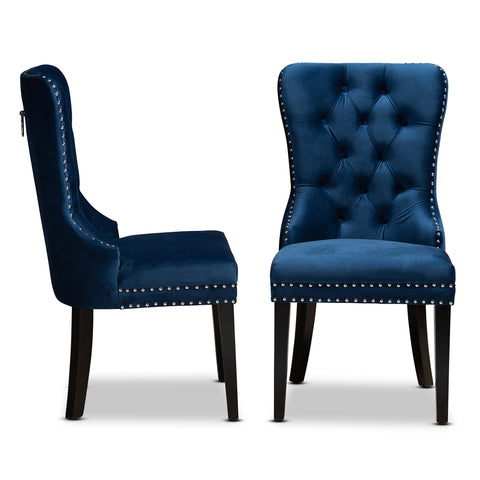 Urban Designs Renn 2-Piece Upholstered Espresso Wood Dining Chair Set - Blue Velvet
