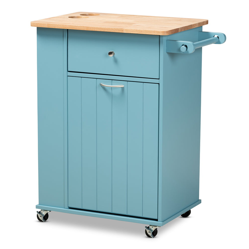 Urban Designs Lyra Wheeled Mobile Wood Kitchen Storage Cart - Sky Blue