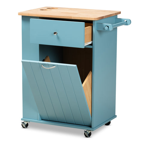 Urban Designs Lyra Wheeled Mobile Wood Kitchen Storage Cart - Sky Blue