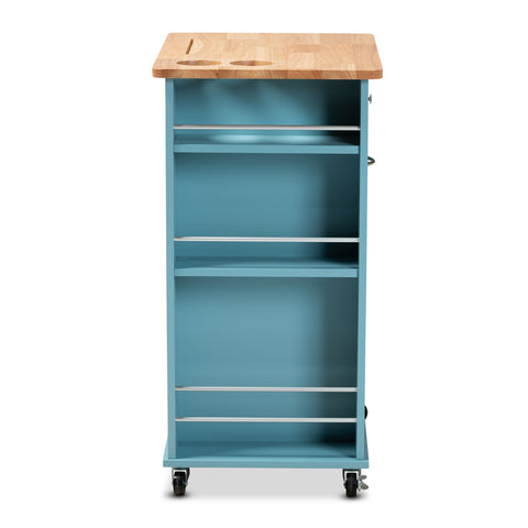 Urban Designs Lyra Wheeled Mobile Wood Kitchen Storage Cart - Sky Blue