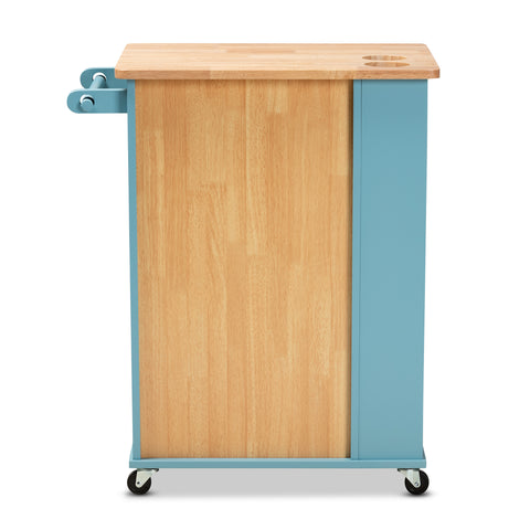 Urban Designs Lyra Wheeled Mobile Wood Kitchen Storage Cart - Sky Blue