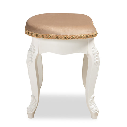 Urban Designs Giselle French Inspired Velvet Fabric Wooden Ottoman - White
