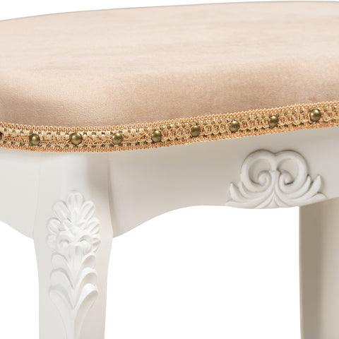 Urban Designs Giselle French Inspired Velvet Fabric Wooden Ottoman - White