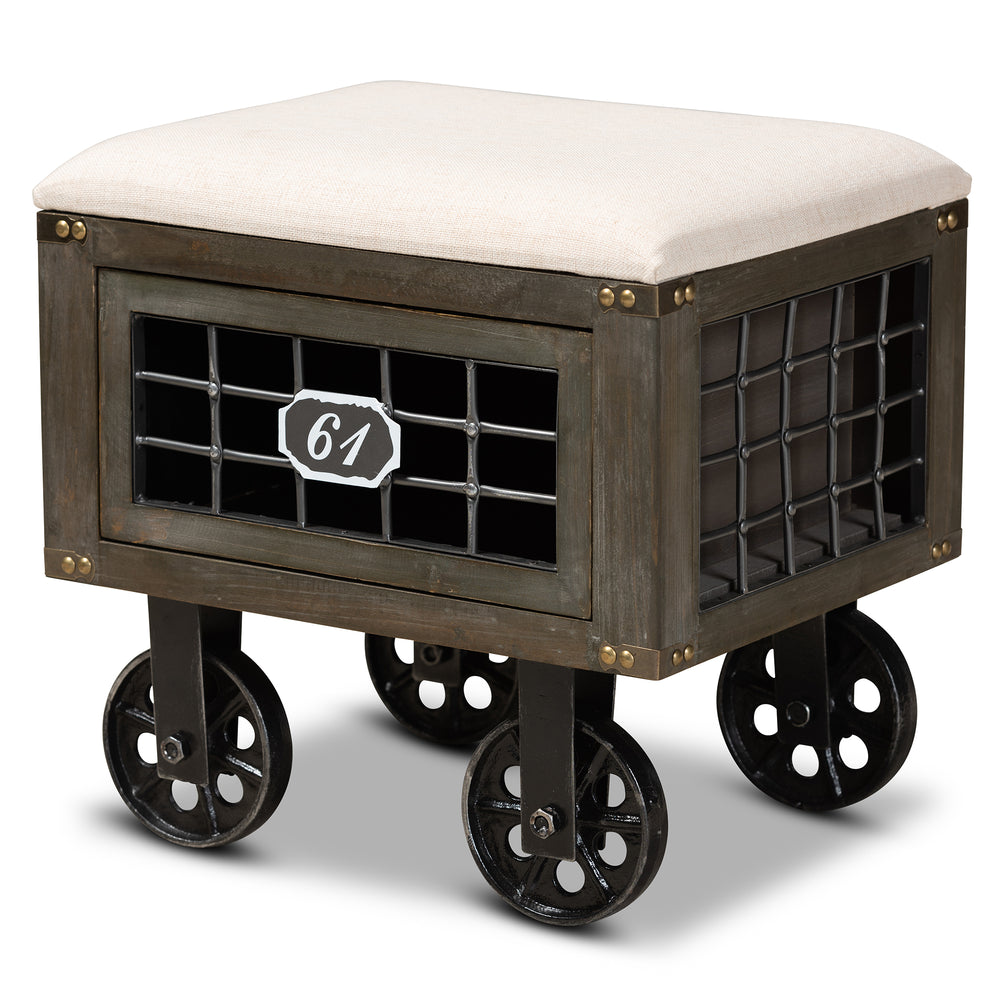Urban Designs Hailee Distressed Wood 1-Drawer Wheeled Storage Ottoman - Beige